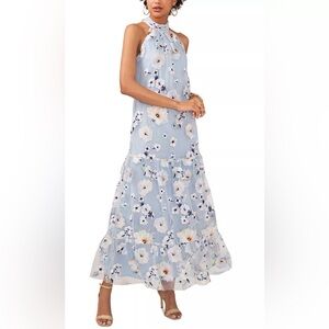 Cece Floral Halter Maxi Dress in Light Blue